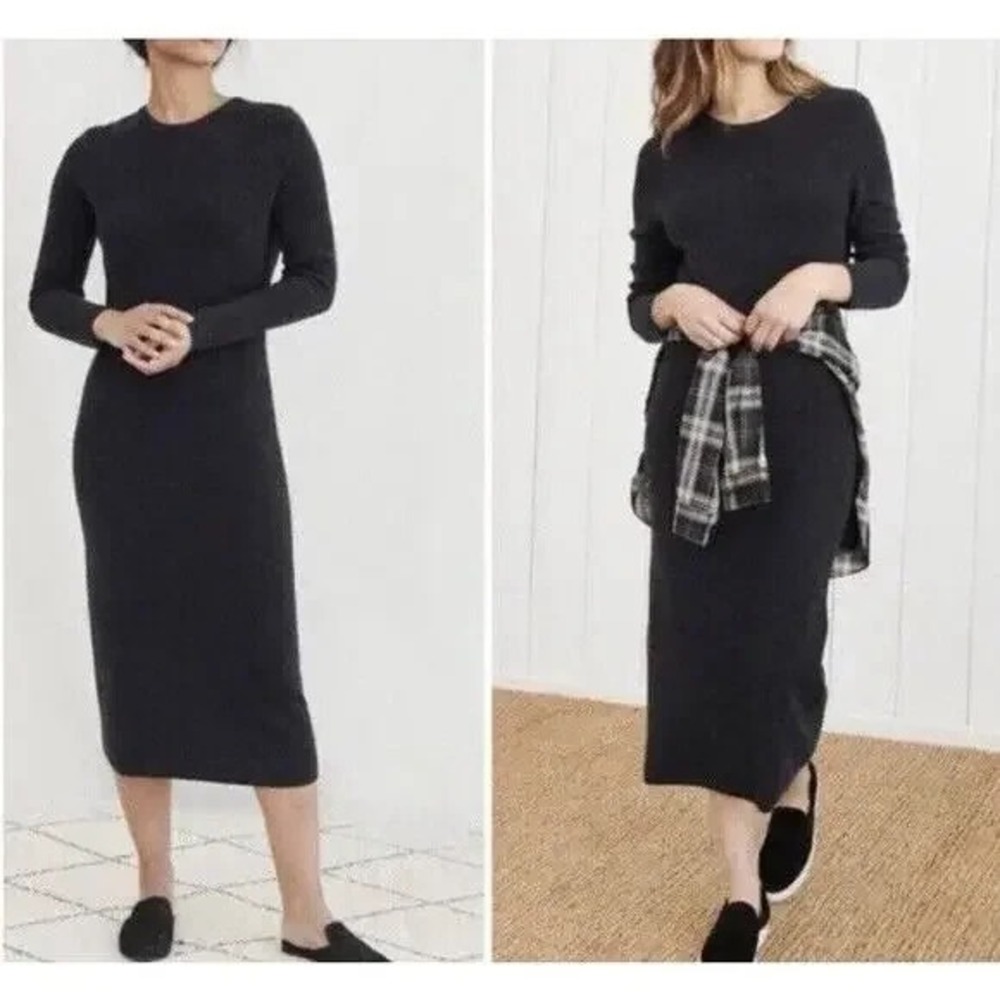 Jenni Kayne Merino Sweater Dress Size Medium Charcoal Long Sleeve Wool Midi Knit